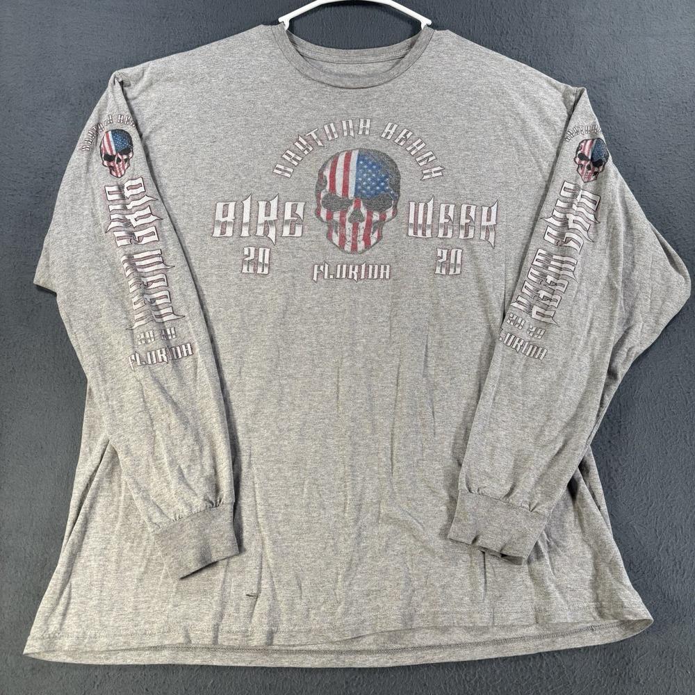 Daytona Beach 2020 Bike Week T-Shirt Mens XL Gray Pullover Long Sleeve Graphic